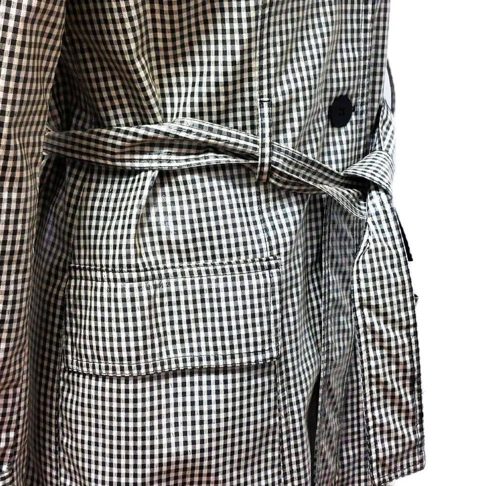 Laundry Shelli Segal Womens B&W Small Gingham Button Trench Coat w/ Sheen Sz 4 - Picture 6 of 7